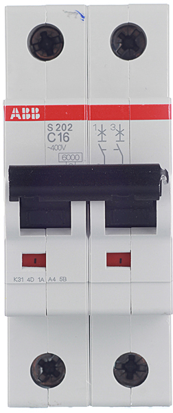 фото Автоматический выключатель abb s202 2p 16а тип c 6 ка 400 в на din-рейку (2cds252001r0164)