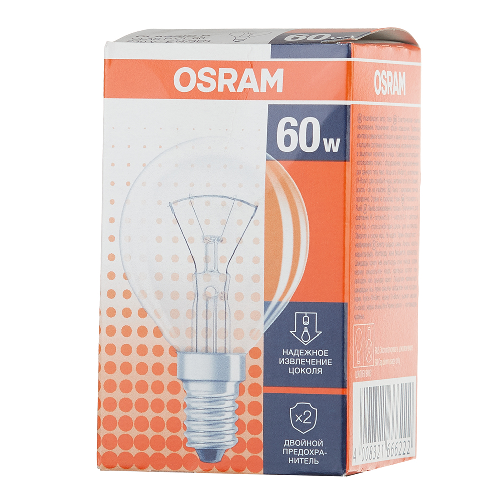 фото Лампа накаливания osram clas p cl 60 вт e14 шар 660 лм 2700к теплый свет 230 в прозрачная