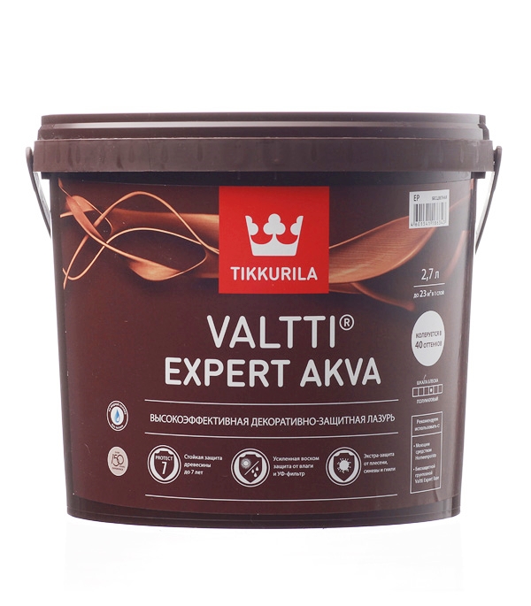 Антисептик Tikkurila Valtti Expert Akva декоративный для дерева бесцветный 2,7 л лазурь верес джуниор 2 5 л цвет серо коричневый