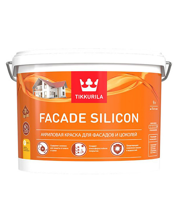 Краска фасадная Tikkurila Facade Silicon силикон-акриловая база VVA белая 9 л краска акриловая фасадная tikkurila facade silicon база а 5л белая арт 700011475