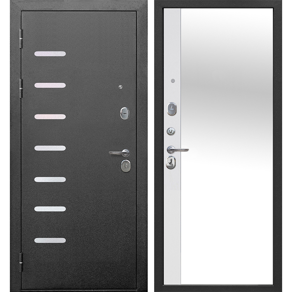 фото Дверь входная ferroni 9см левая антик серебро - эмалит белый с зеркалом 860х2050 мм