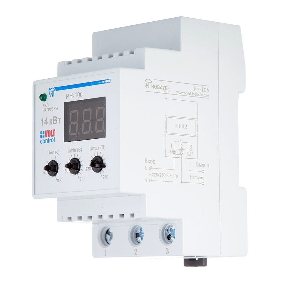 Реле напряжения модульное Новатек РН-106 220 В 60 А тип AC 1P+N ...