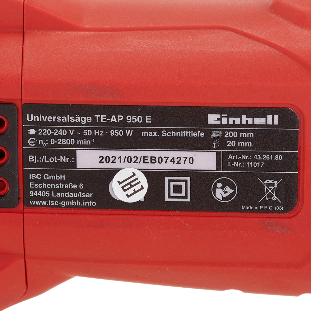 фото Пила сабельная электрическая einhell te-ap 950 e (4326180) 950 вт