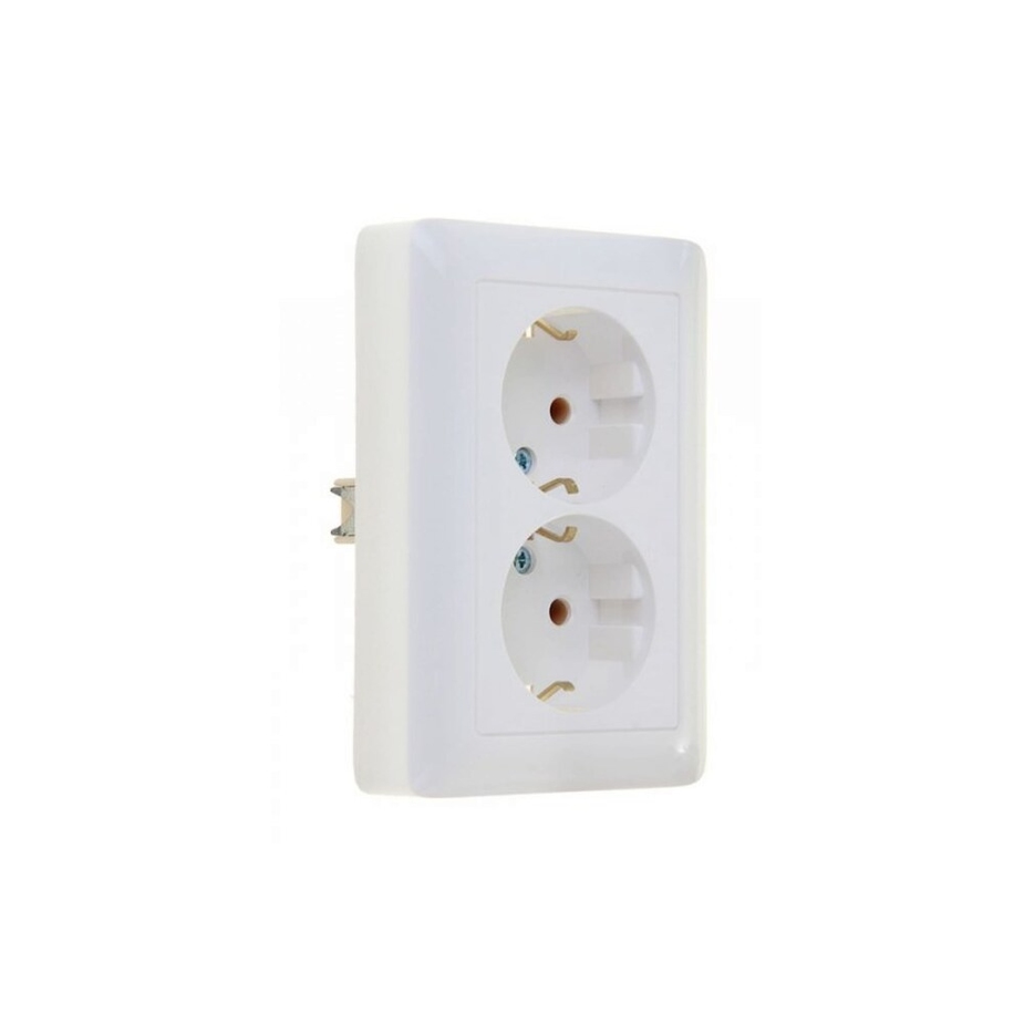 Розетка двухместная скрытая Хит с заземлением без шторок белая (РС16 ...