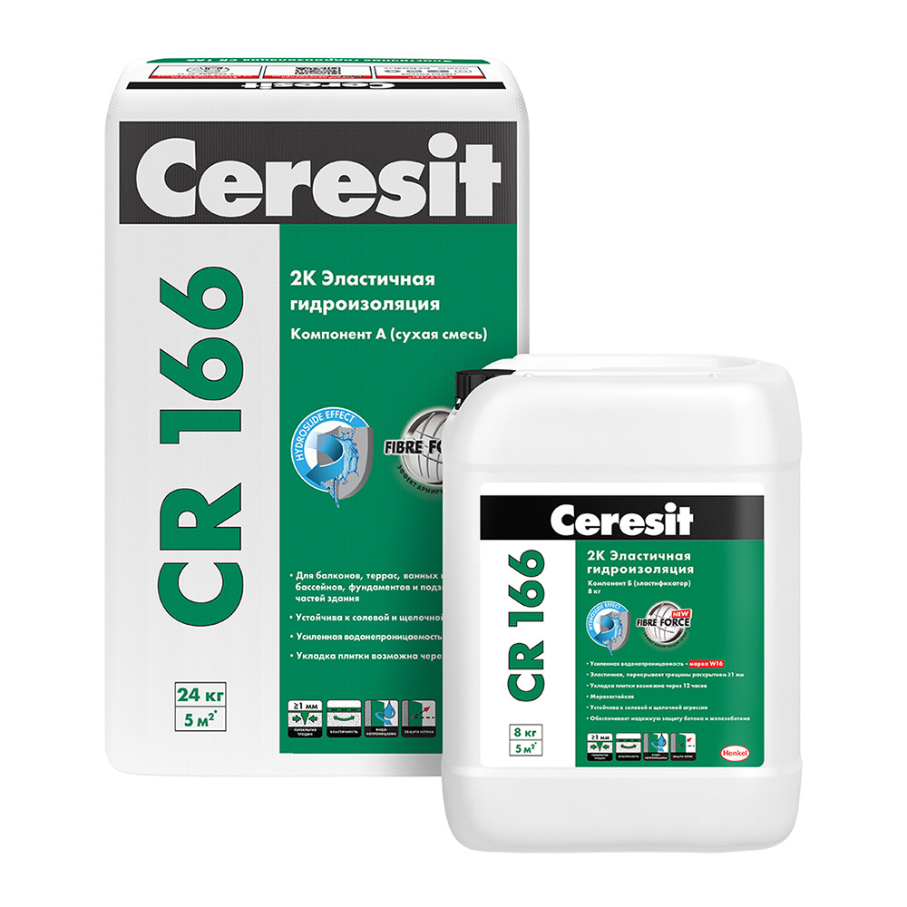 фото Гидроизоляция ceresit cr 166 цементная 2к 24 кг+8 кг