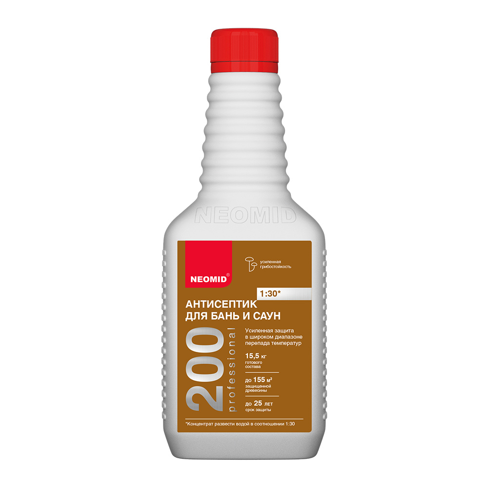 Антисептик Neomid 200 для бань и саун концентрат 1:30 бесцветный 0,5 л