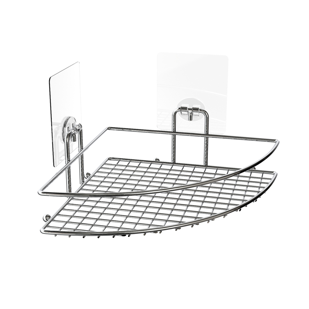 фото Полка-решетка для ванной kleber lite 280x205 мм настенная угловая силиконовое крепление металл хром