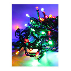 Гирлянда светодиодная, мультиколор, КОСМОС, KOC_GIR80LED_RGB, 8.8м, зеленый провод, расстояние между лампами 10см, 8 режимов мигания, IP20