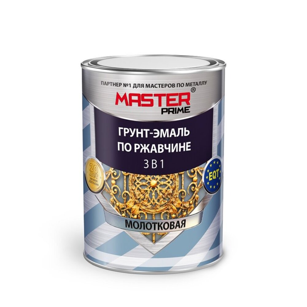 Грунт-эмаль по ржавчине 3в1 Master Prime молотковая серая 0,9 л ...