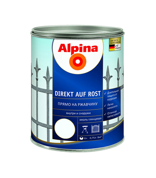 Эмаль по ржавчине Alpina белая RAL9016 0.75 л — купить в Санкт ...