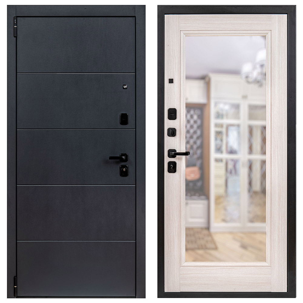 фото Дверь входная portika porta r-3 левая графит - бьянко вералинг с зеркалом 880х2050 мм