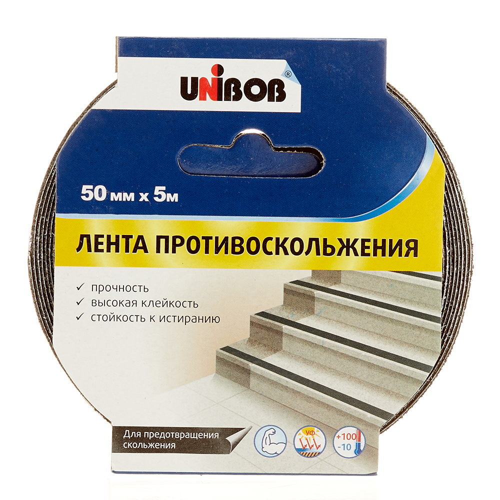 фото Лента клейкая противоскользящая unibob черная 50 мм 5 м