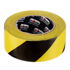 Лента клейкая разметочная Unibob желто-черные полоски 50 мм 50 м