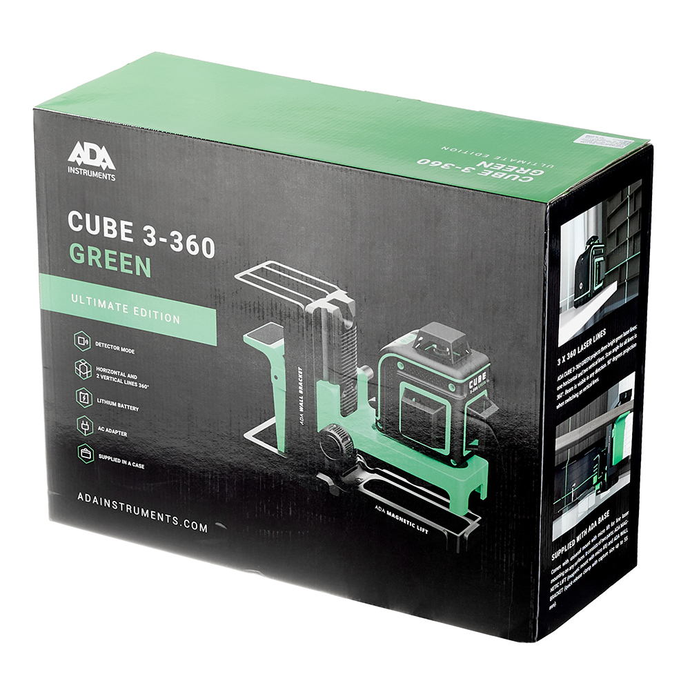 фото Уровень лазерный ada cube 3-360 green ultimate edition (а00569) со штативом и отражателем