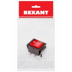 Выключатель клавишный Rexant 250В 15А 6с ON-OFF-ON красный c нейтралью и подсветкой 36-2390 RWB-509
