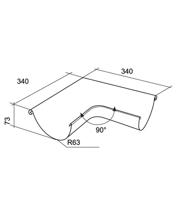 Угол желоба Grand Line металлический внешний d125 мм 90° белый RAL 9003 Вид№4