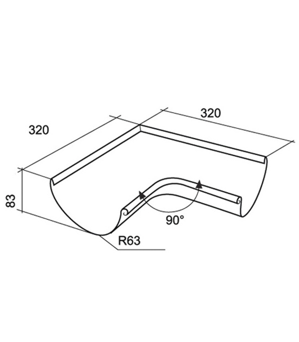 Угол желоба Grand Line металлический внутренний d125 мм 90° белый RAL 9003 Вид№4
