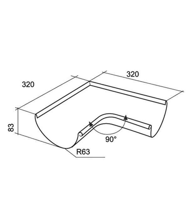 Угол желоба Grand Line металлический внутренний d125 мм 90° коричневый RAL 8017 Вид№4