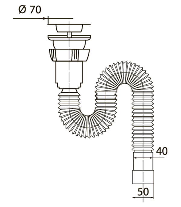 Сифон для мойки WIRQUIN 30717985 1 1/2"х40/50 с выпуском D 70 мм L 1200 мм Вид№5