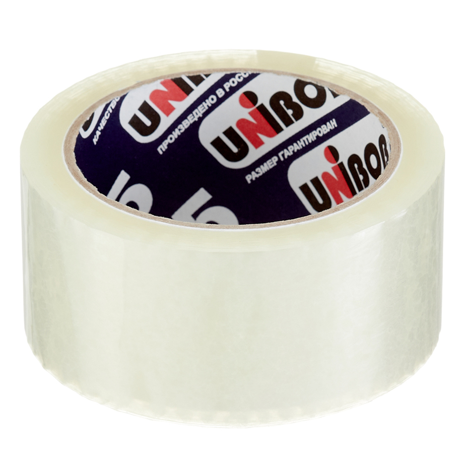 Лента клейкая упаковочная Unibob прозрачная бесшумная 48 мм 66 м ...