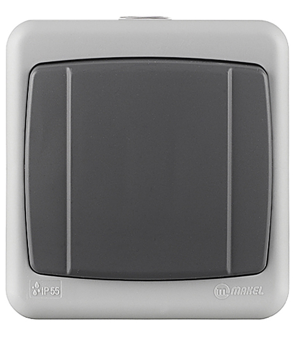 Выключатель Makel одноклавишный накладной серый (36064001) выключатель makel siva ustu одноклавишный накладной белый 45101