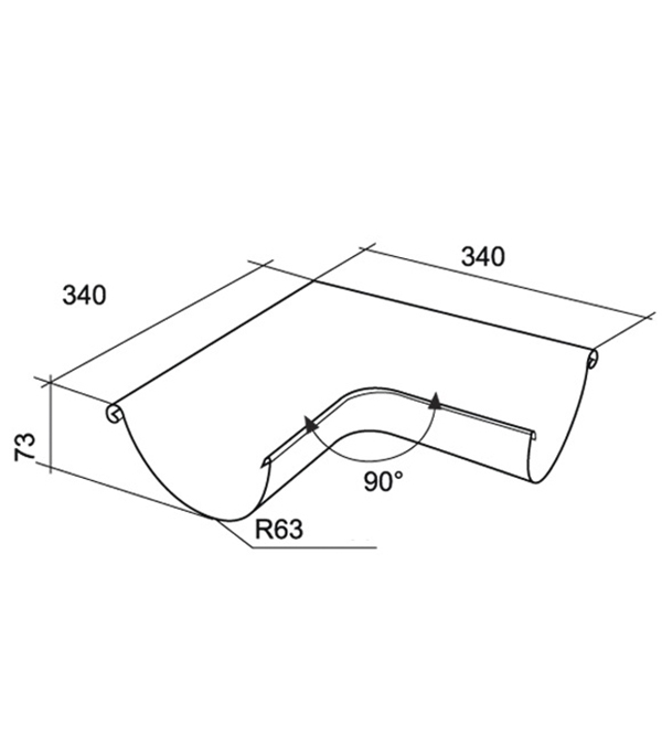 Угол желоба Grand Line металлический внешний d125 мм 90° темно-коричневый RR 32 Вид№3