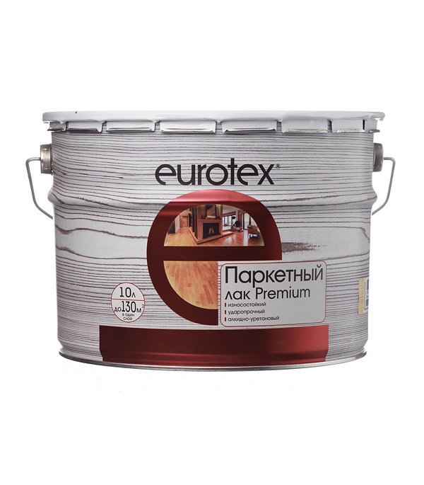 Лак алкидно-уретановый паркетный Eurotex Premium бесцветный 10 л полуматовый лак алкидно уретановый паркетный faktura бесцветный 0 7 л полуматовый