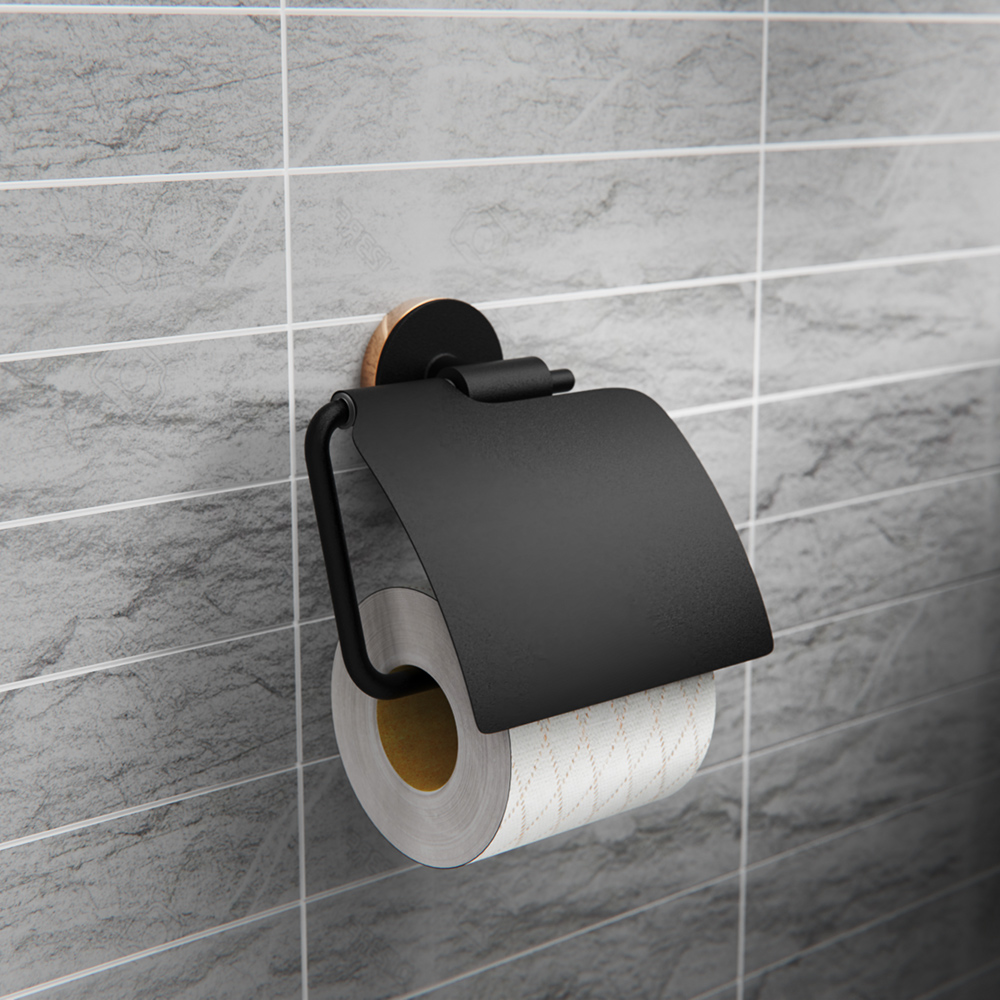 фото Держатель для туалетной бумаги fora lord с крышкой металл черный (for-lord015bl)