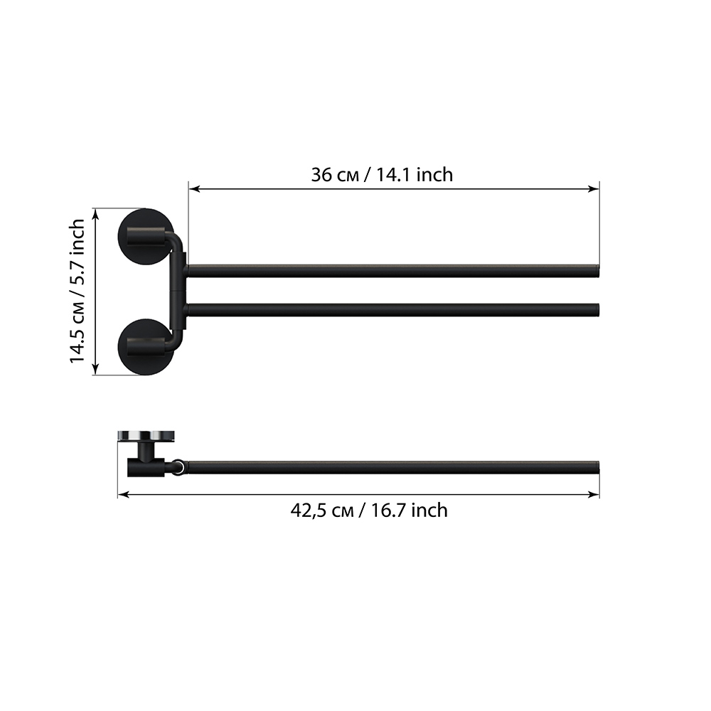 фото Полотенцедержатель fora lord lord 022bl 440 мм на шуруп двойной поворотный нержавеющая сталь черный