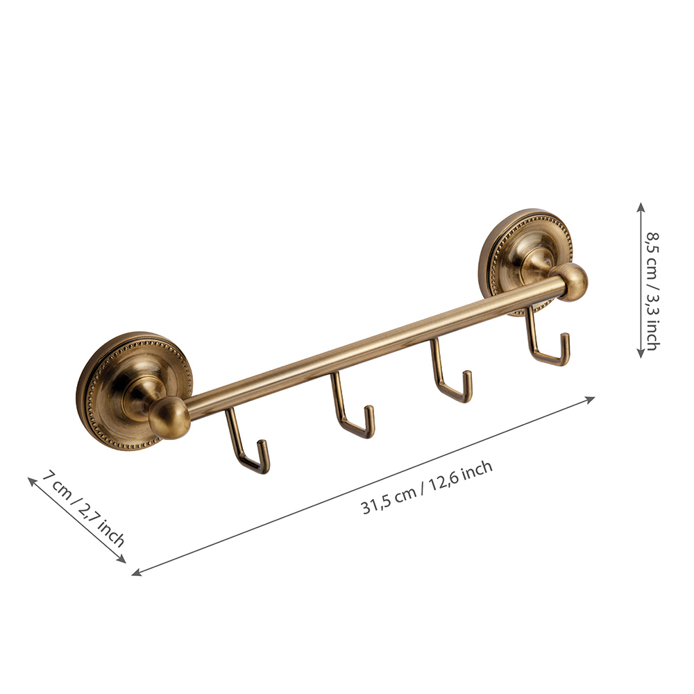 фото Вешалка для ванной fora real 4 крючка на шуруп металл бронза
