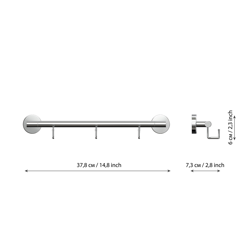 фото Полотенцедержатель fora long l005 350 мм с 3 крючками на шуруп металл хром