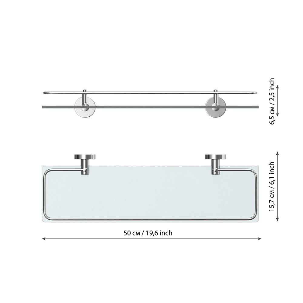 фото Полка для ванной fora long с бортом 500х157х65 мм стекло хром