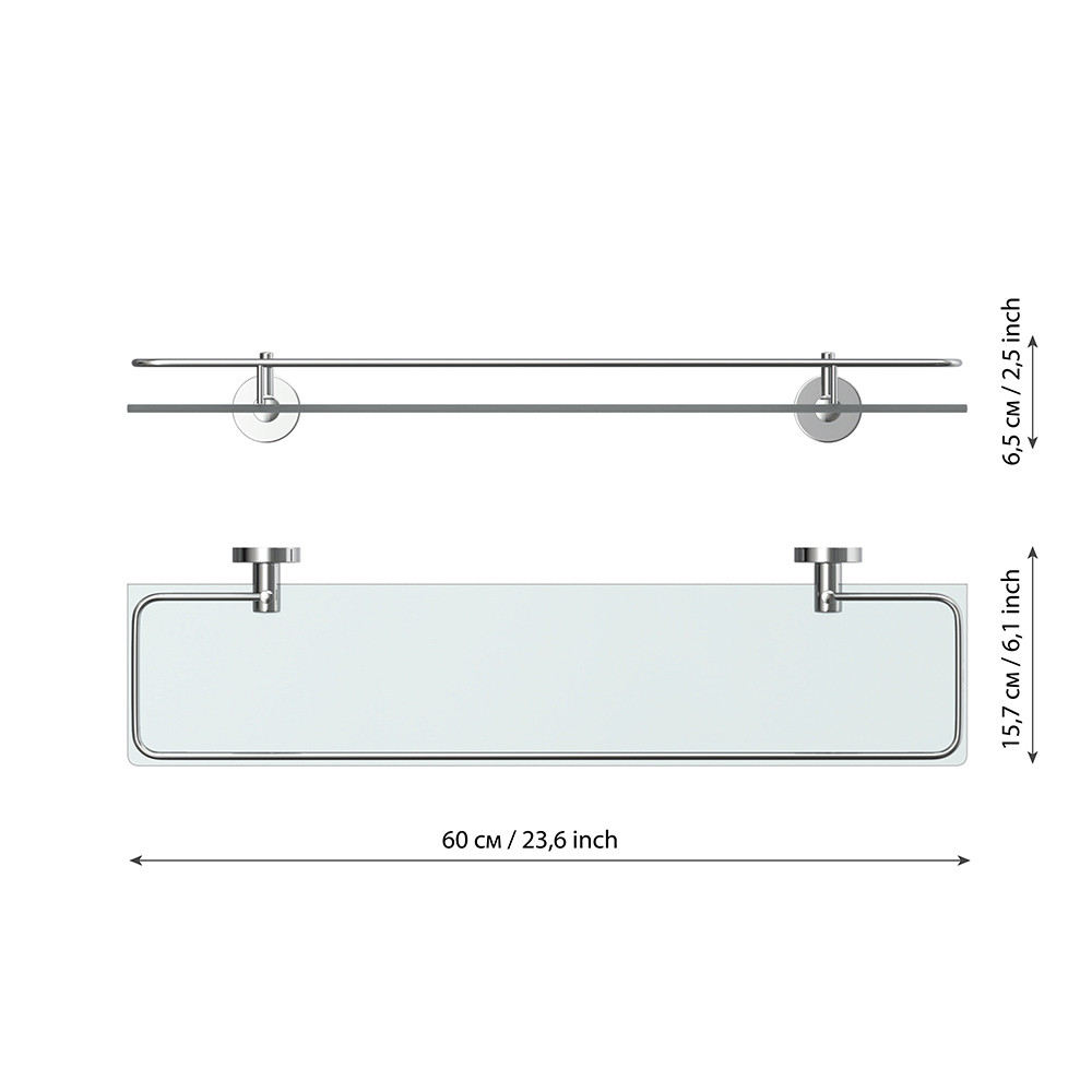 фото Полка для ванной fora long l03460m с бортом 600х157х65 мм стекло хром