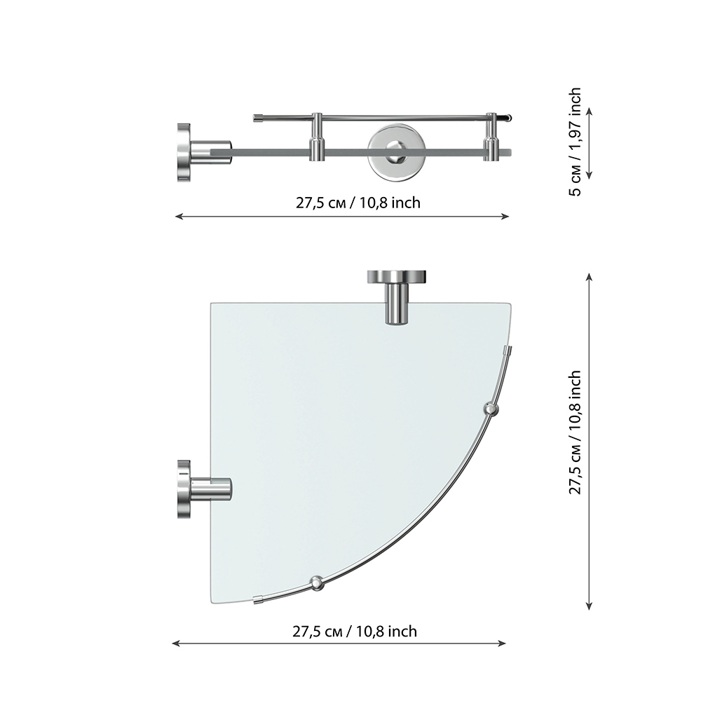 фото Полка для ванной fora long l035m с бортом 275х275х50 мм стекло хром