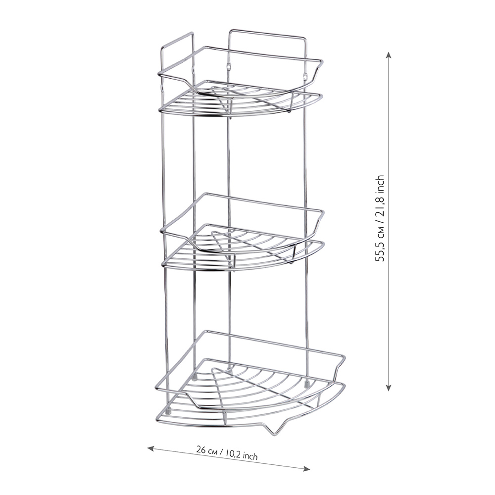 фото Полка для ванной fora сектор kor-436 тройная 555х260х260 мм металл хром