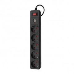 Фильтр сетевой Smartbuy 5 гнезд с заземлением 10А 3 м с USB черный SBSP-30U-K-45