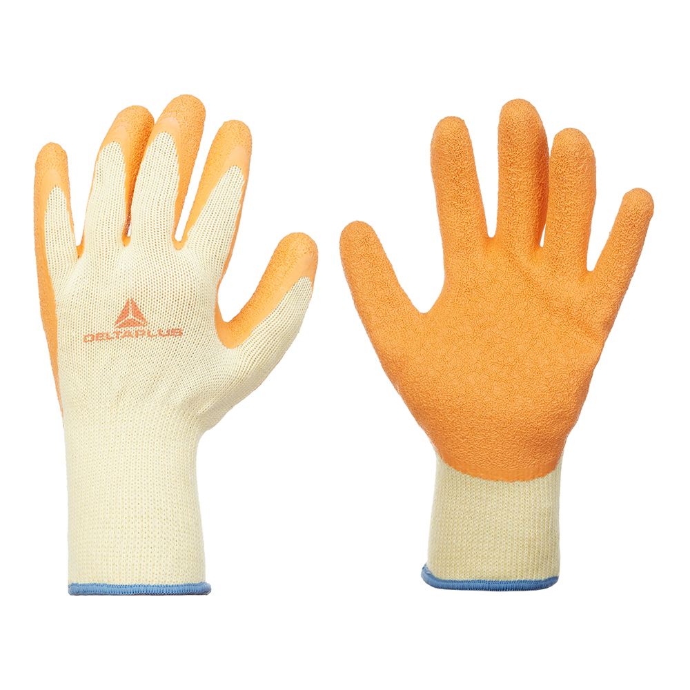Перчатки х/б 10 нитей с латексным обливом Delta Plus VE730 желто-оранжевые 10 (XL) перчатки обливные с латексным рельефным покрытием cbc pe15nl размер 9 l