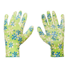 Перчатки нейлоновые для садовых работ КМ с нитриловым обливом в цветочек 9 (L) желто-зеленые