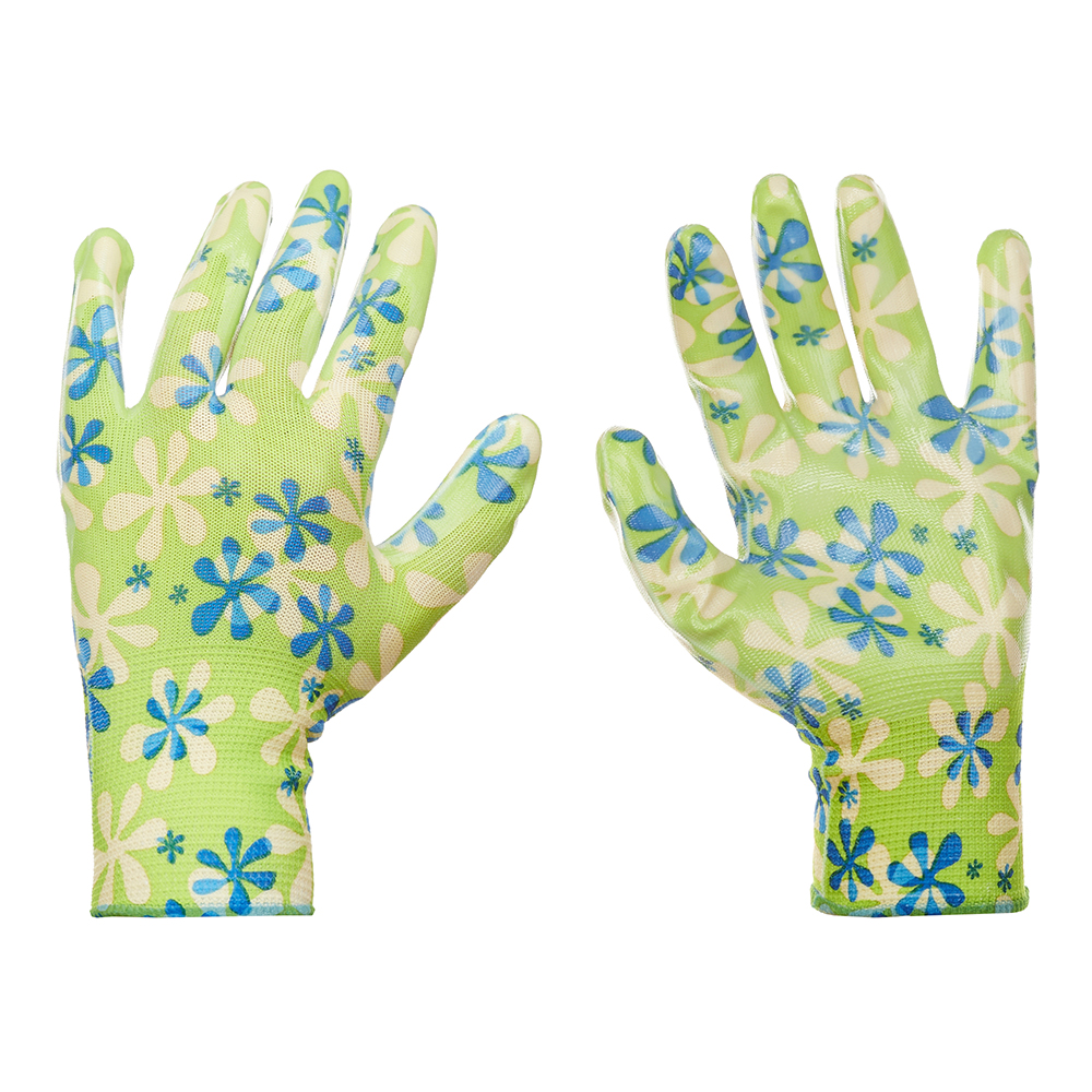Перчатки нейлоновые с нитриловым обливом КМ желто-зеленые 9 (L) перчатки х б delta plus ve801ve09 9497 с нитриловым покрытием водонепроницаемые 9 l зеленые