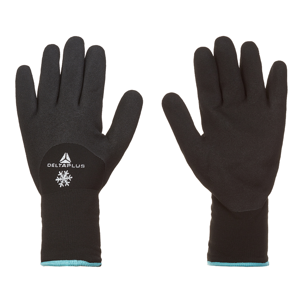 Перчатки для защиты от термических рисков Delta Plus нитриловое покрытие утепленные 10 (XL) черные средние черные перчатки трикотажные калибра 13 с полиэстеровым покрытием ладони и пальцы с открытой спиной loops черный