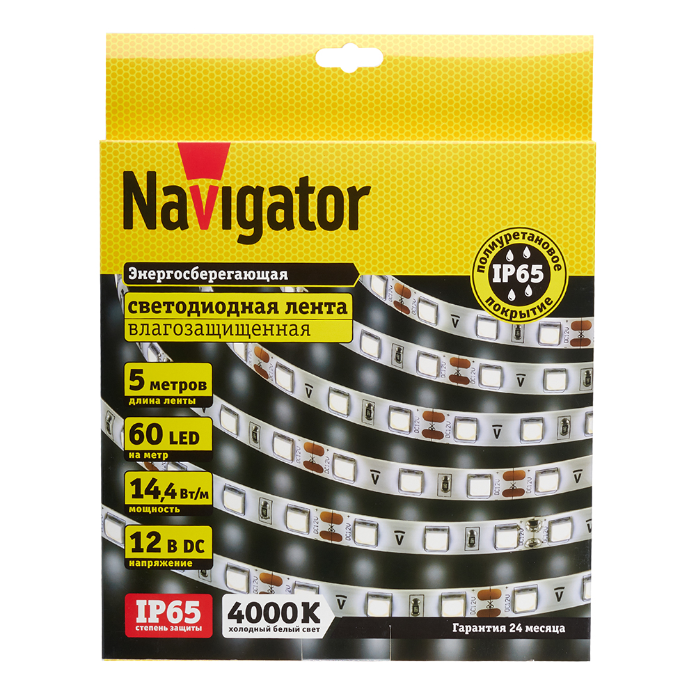 фото Лента светодиодная smd 5050 navigator (71425) 4000к 14,4 вт 12 в ip65 5 м