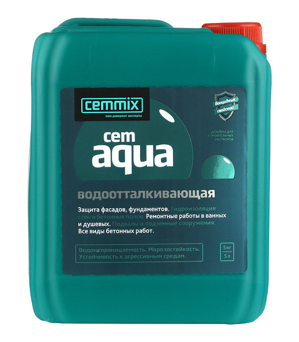 Добавка водоотталкивающая CemMix CemAqua 5 л добавка для фундамента cemmix cembase 5 л