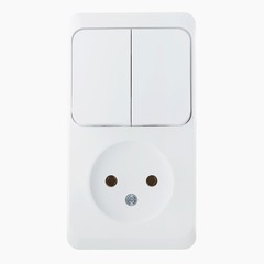 Блок выключателя с розеткой Systeme Electric Этюд BPA16-205B двухклавишный открытая установка белый без заземления IP20