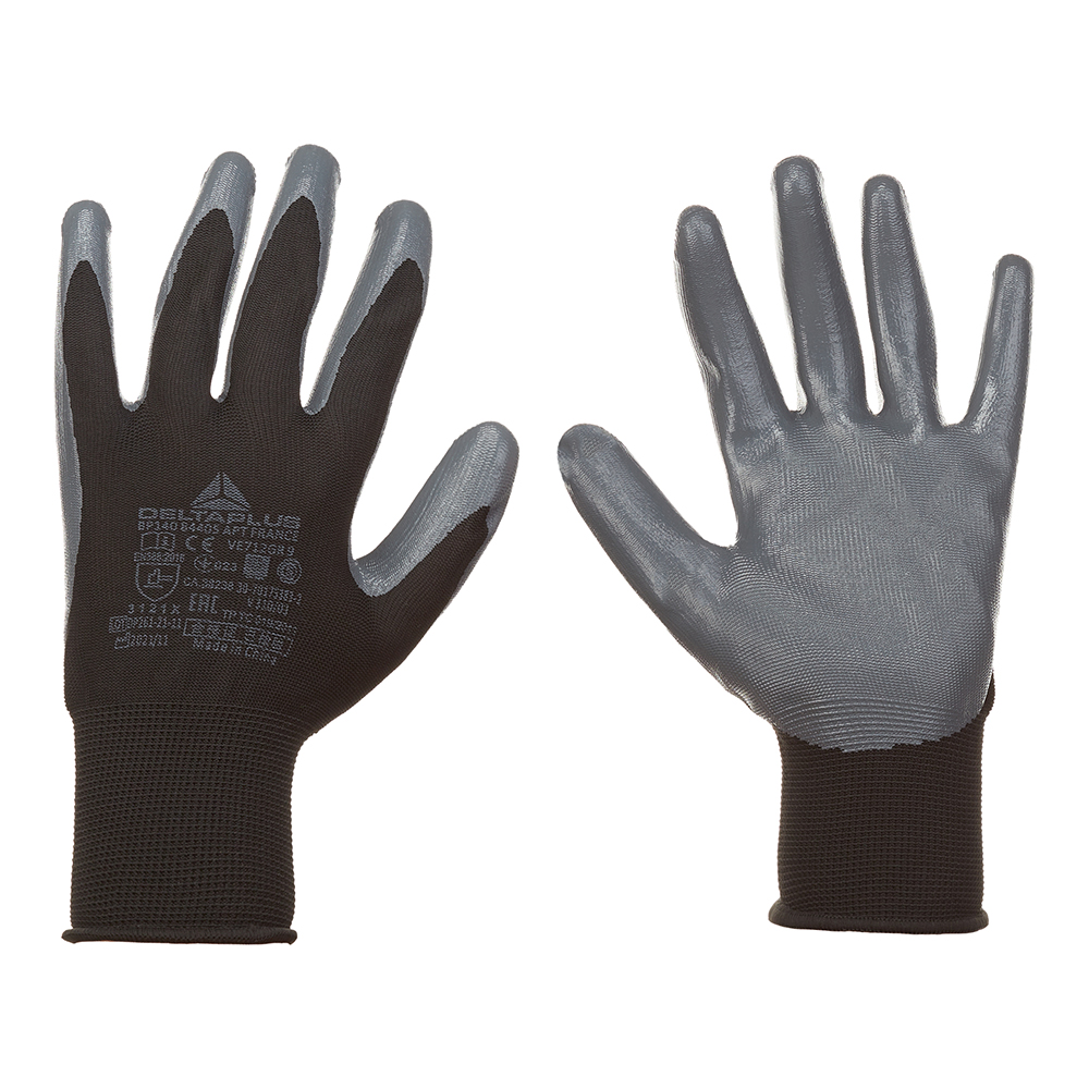 Перчатки полиэстеровые маслобензостойкие Delta Plus с нитриловым обливом 9 (L) черно-серые (VE712GR09/1692)
