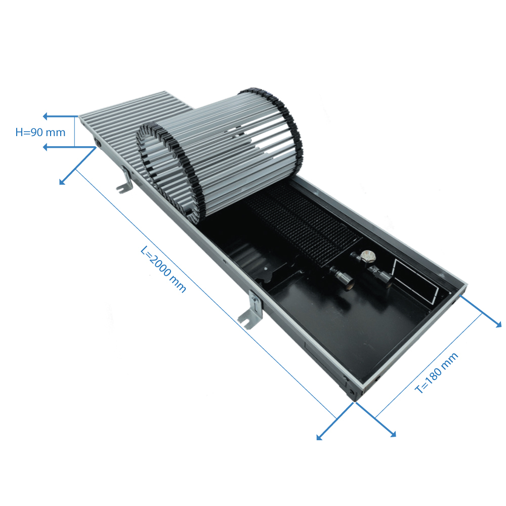 фото Конвектор внутрипольный gekon eco с 1 теплообменником 2000х180х90 мм боковое подключение