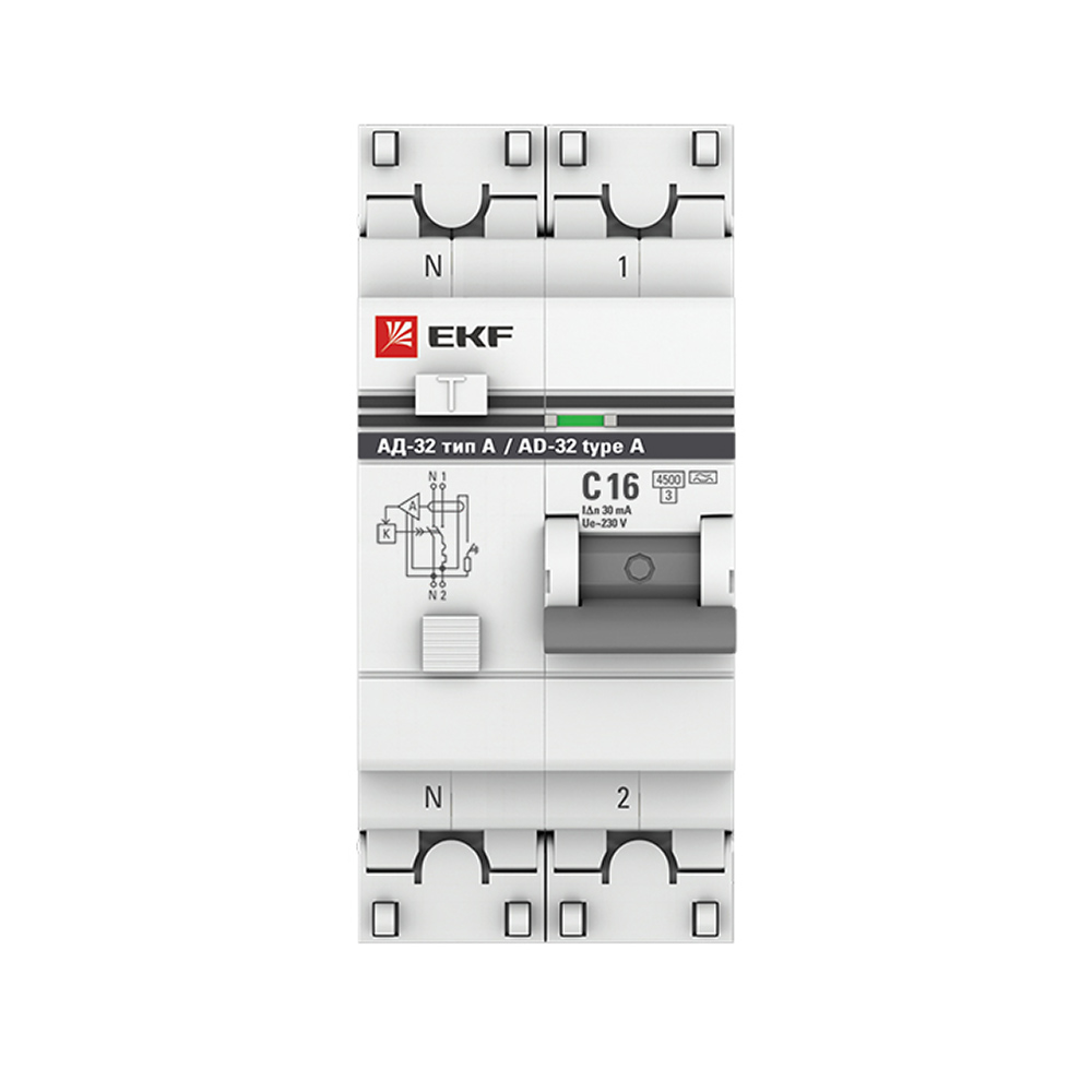 фото Автомат дифференциальный ekf (da32-16-30-a-pro) 16а 30 ма 1p+n тип a 4,5 ка