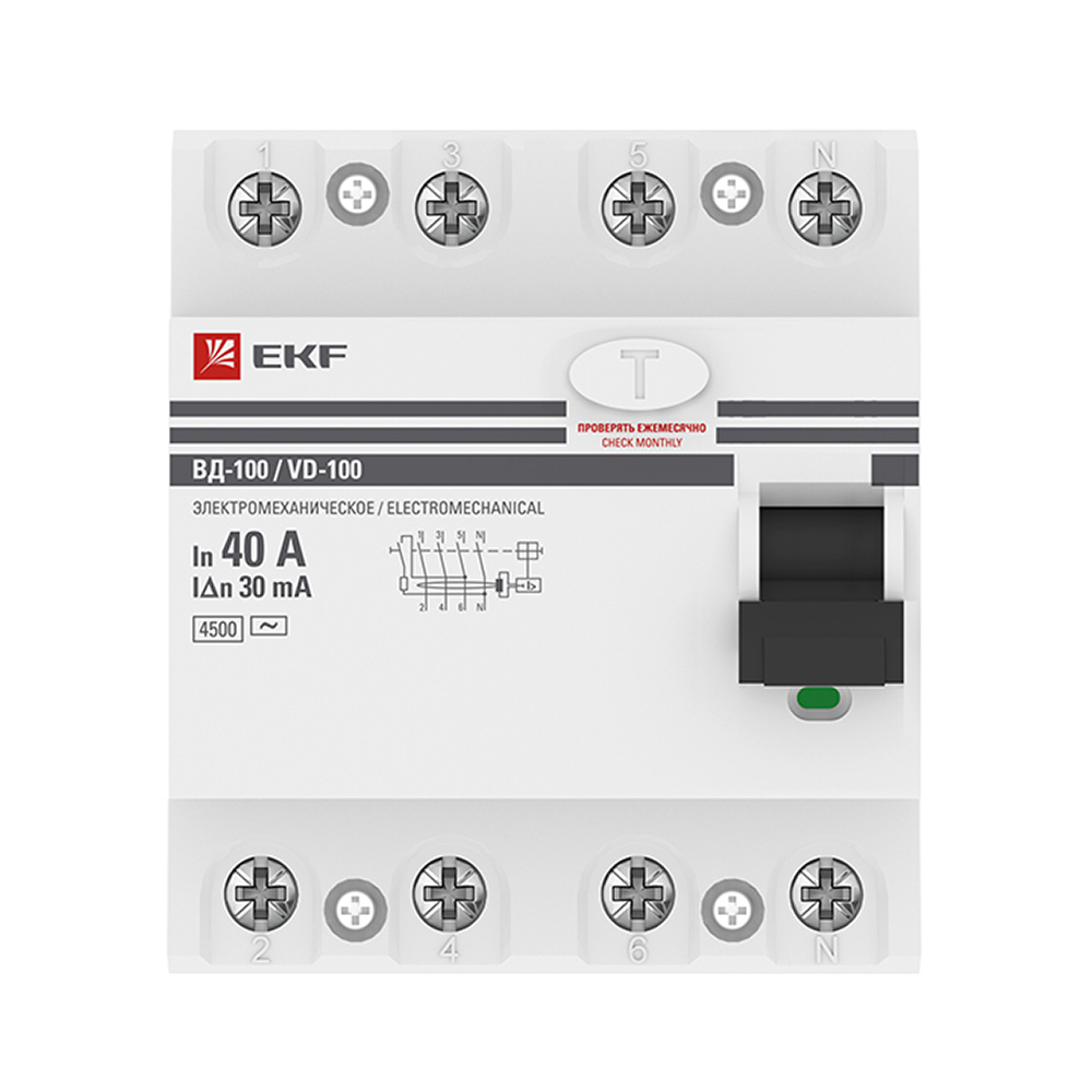 фото Узо ekf (elcb-4-40-30-em-pro) 40а 30 ма 4p тип ас 4,5 ка