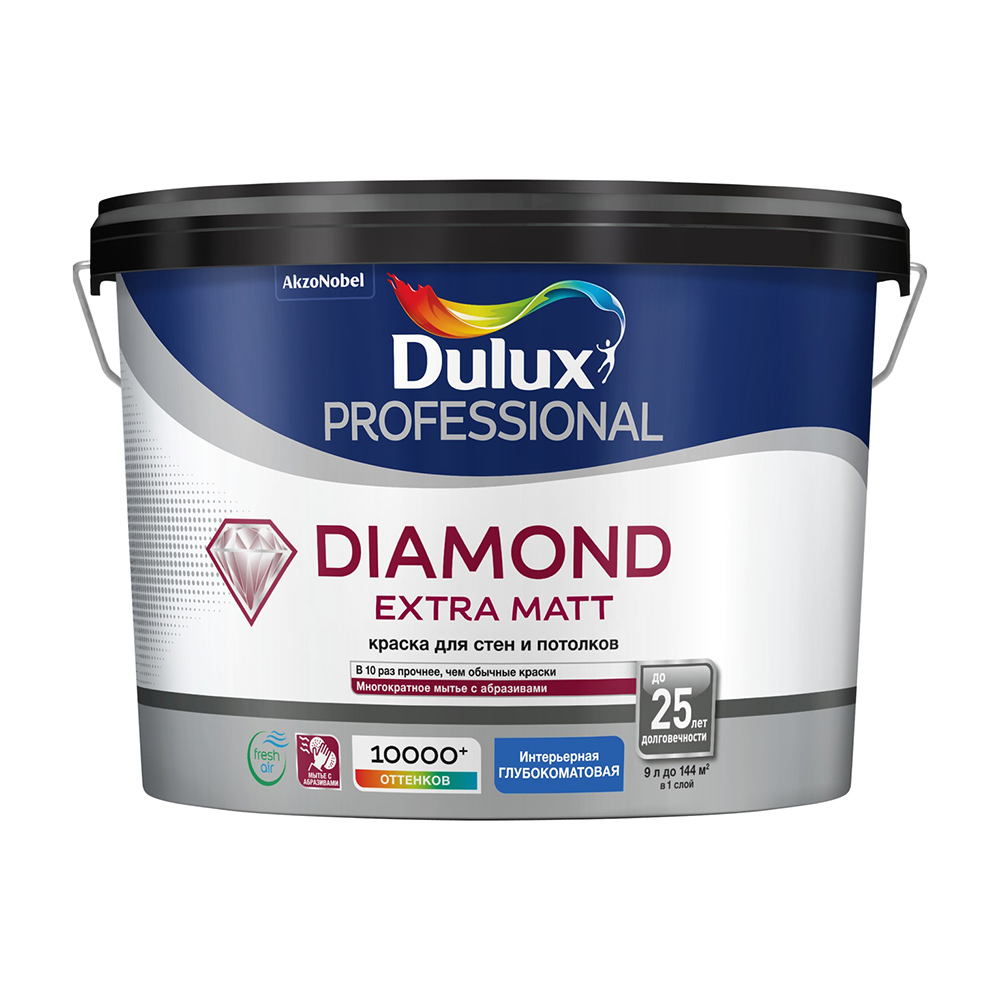 фото Краска моющаяся dulux diamond extra matt база bw белая 9 л