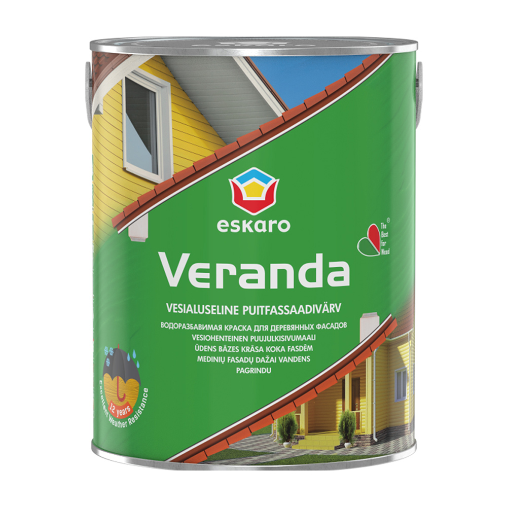 Краска фасадная по дереву Eskaro Veranda масляно-акриловая база TR бесцветная 0,9 л краска фасадная eskaro veranda база а 2 85л белая