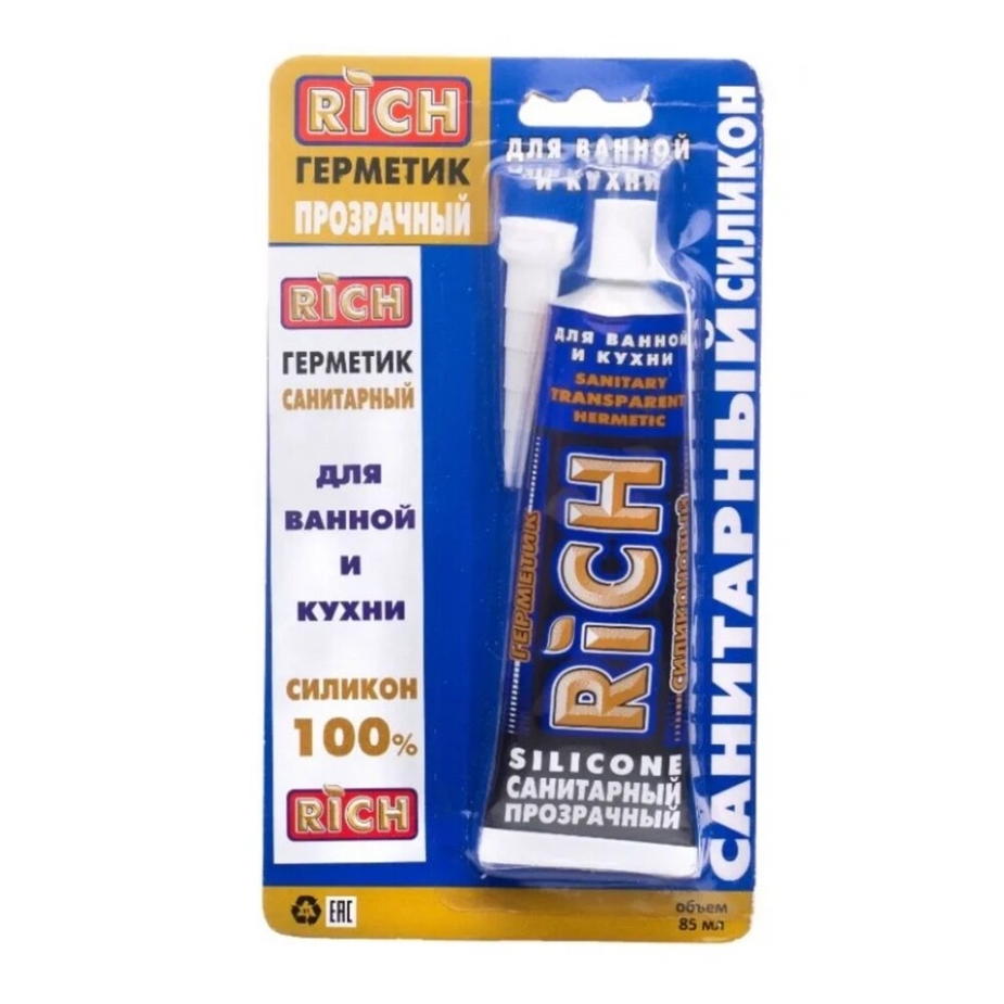 Герметик RICH силиконовый санитарный ПРОЗРАЧНЫЙ туба 85 мл — купить в ...